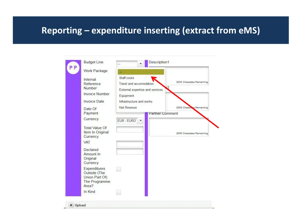 reporting expenditure inserting extract from ems