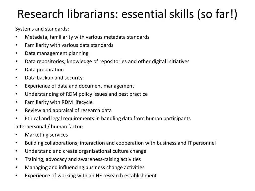 research librarians essential skills so far