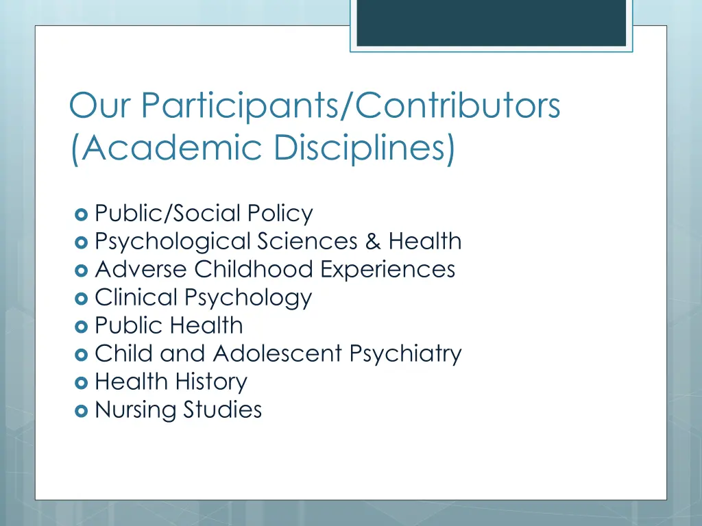 our participants contributors academic disciplines 1