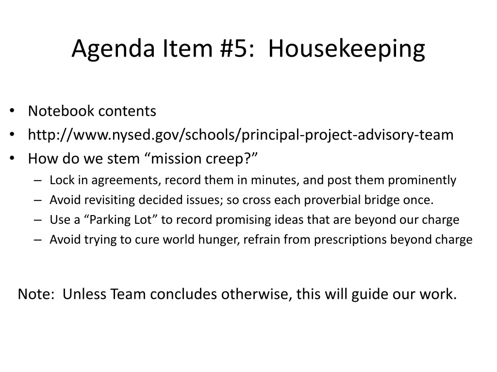 agenda item 5 housekeeping