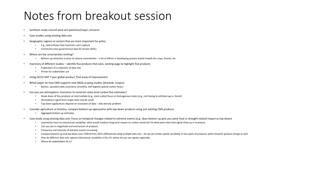 notes from breakout session