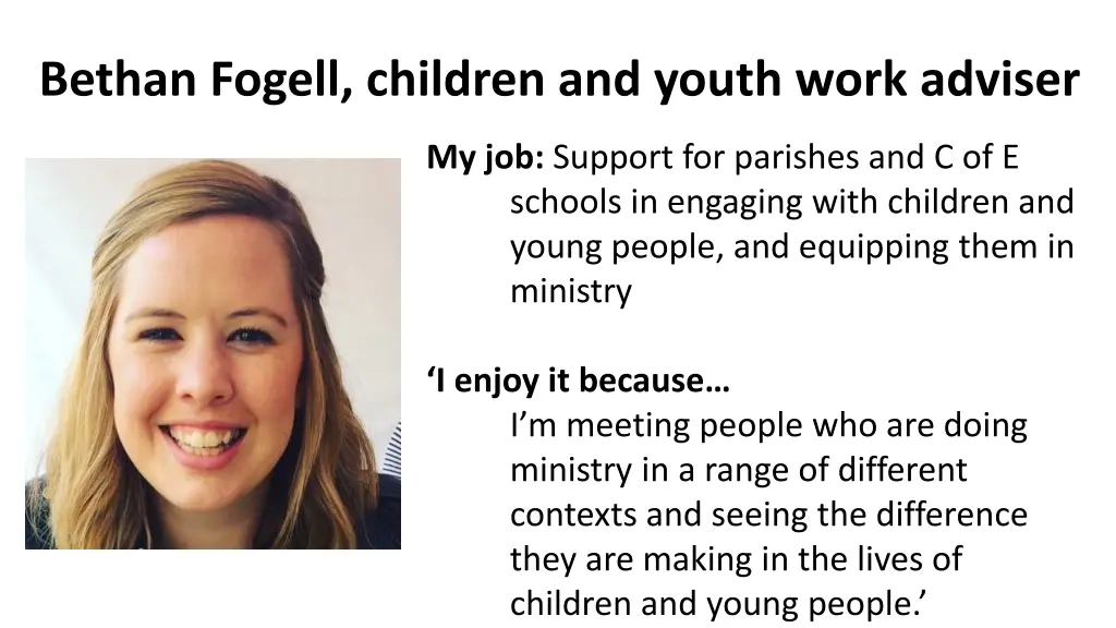 bethan fogell children and youth work adviser