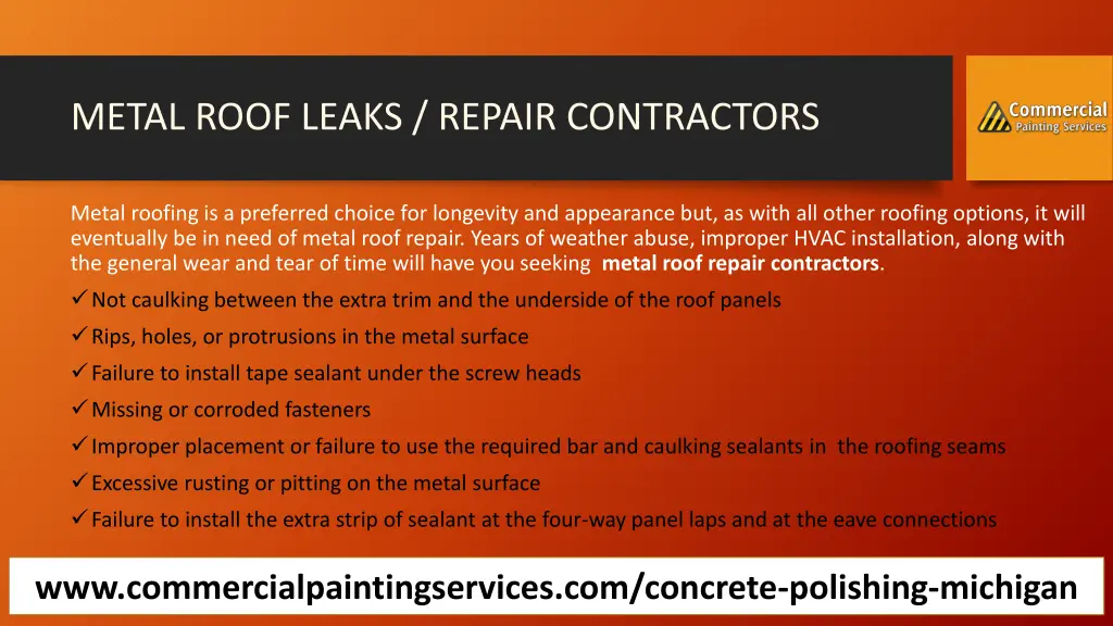 metal roof leaks repair contractors