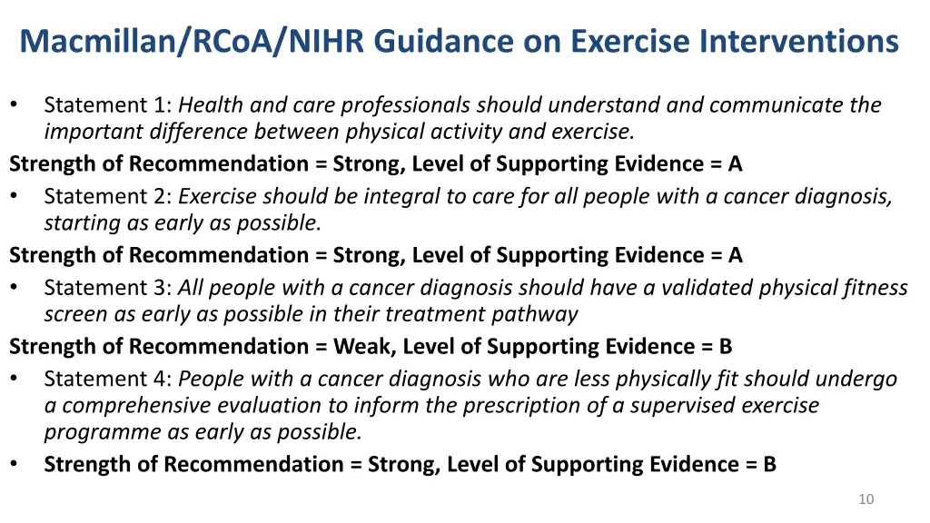 macmillan rcoa nihr guidance on exercise