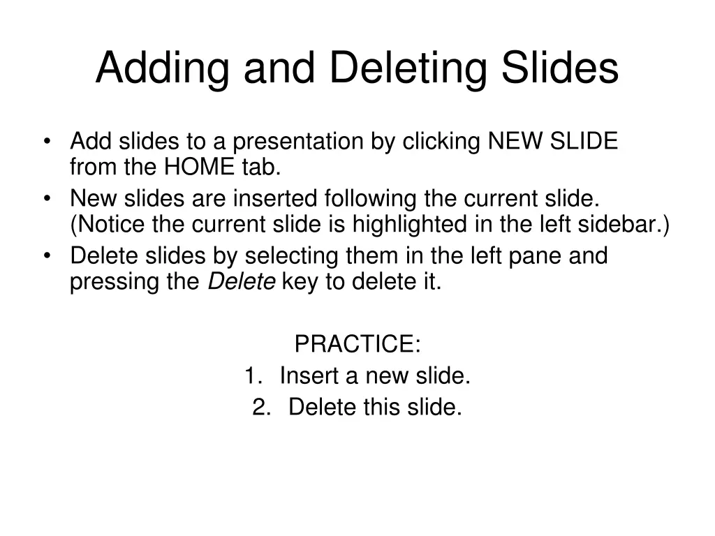 adding and deleting slides