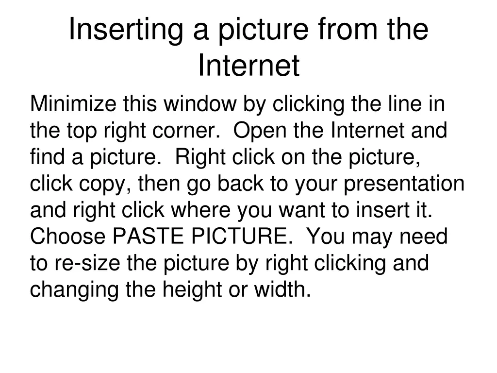 inserting a picture from the internet minimize