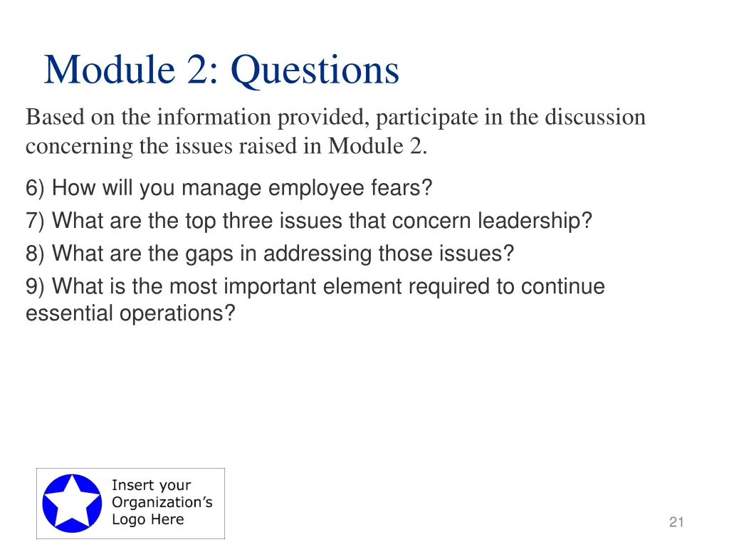 module 2 questions based on the information 1