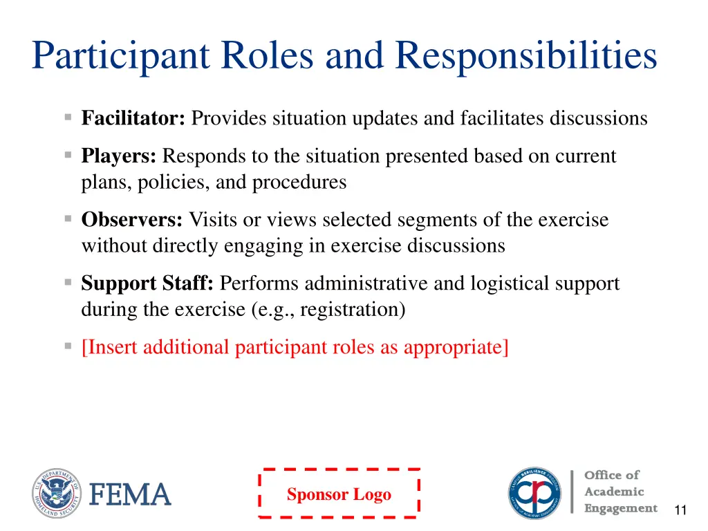 participant roles and responsibilities