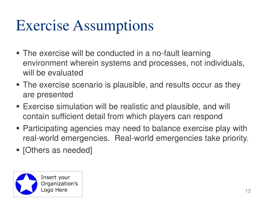 exercise assumptions