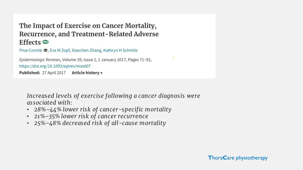 increased levels of exercise following a cancer