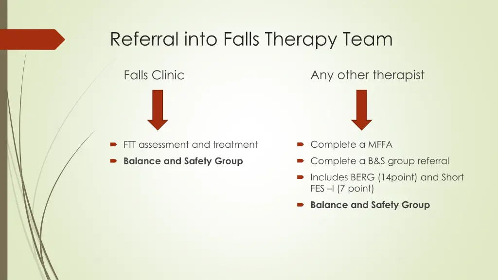 referral into falls therapy team