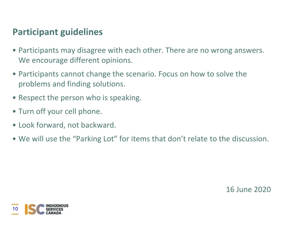 participant guidelines