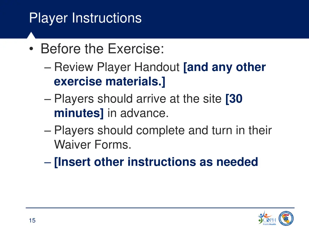 player instructions