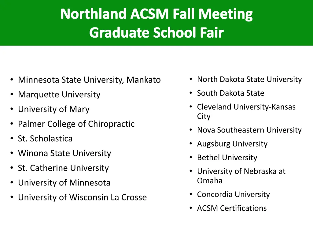 northland acsm fall meeting graduate school fair