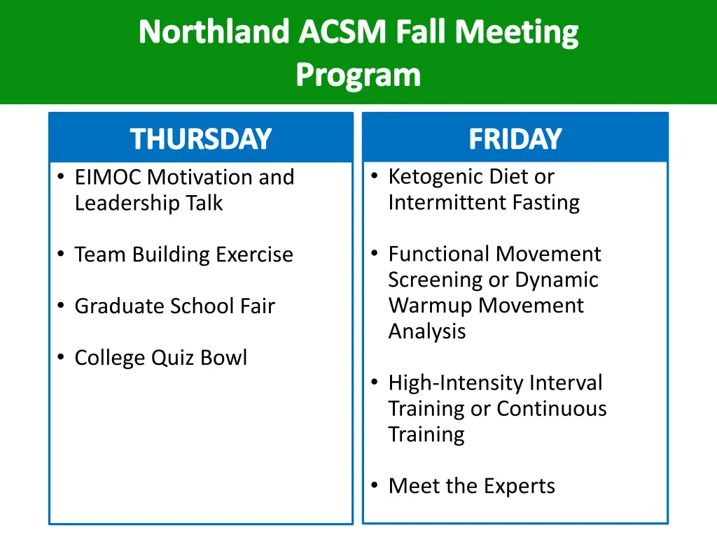 northland acsm fall meeting program