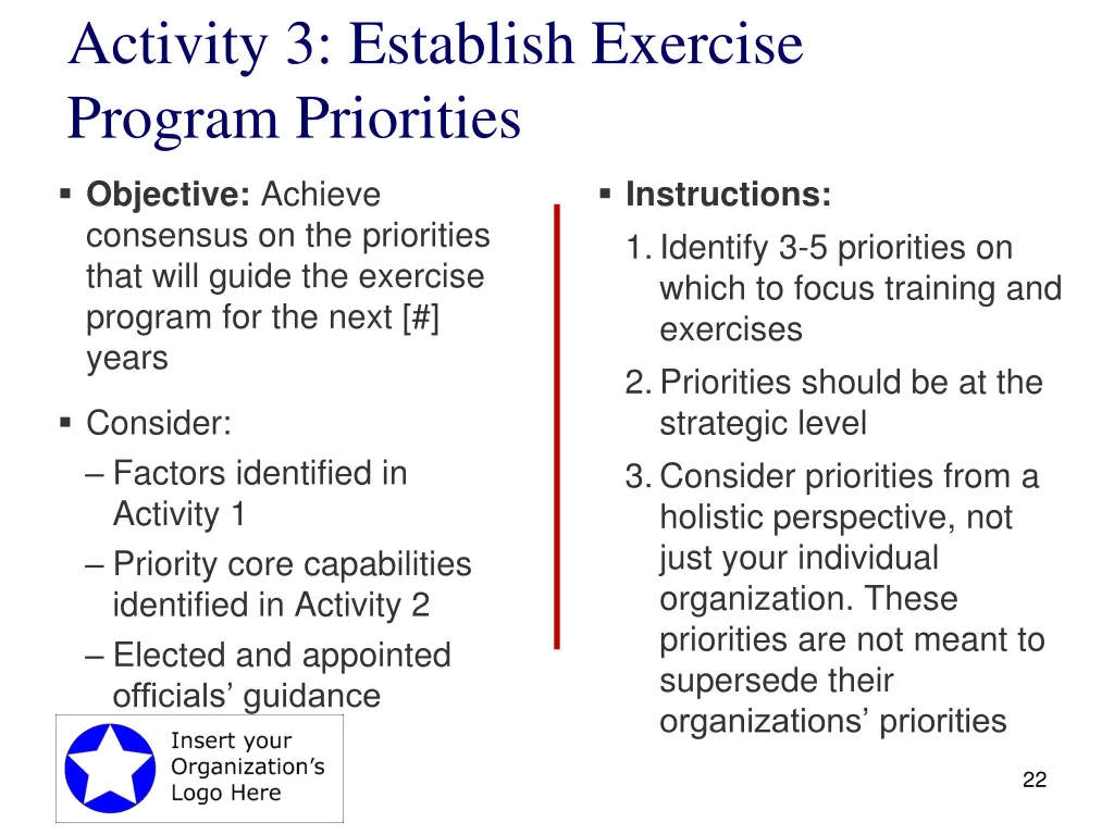 activity 3 establish exercise program priorities