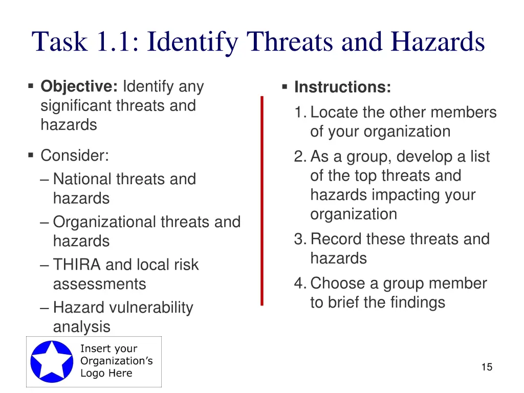 task 1 1 identify threats and hazards