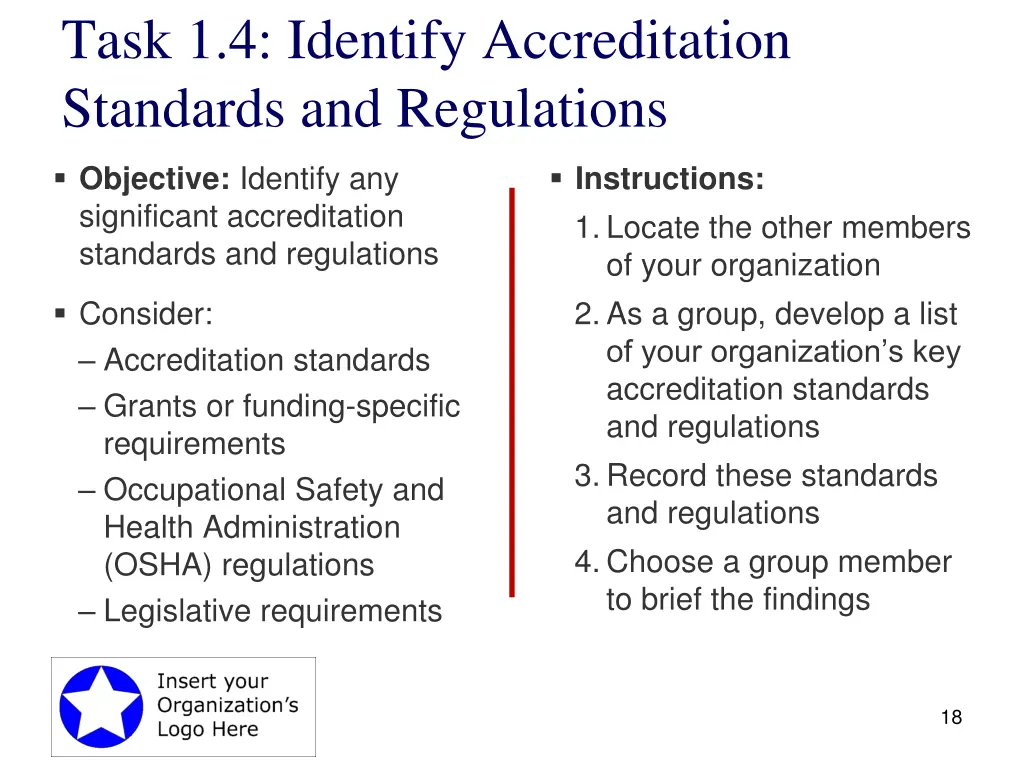 task 1 4 identify accreditation standards