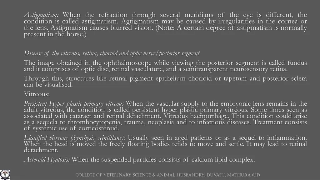 astigmatism when the refraction through several