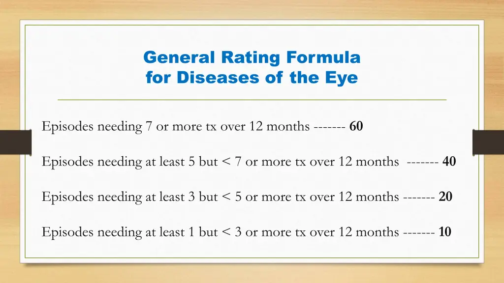 general rating formula for diseases of the eye