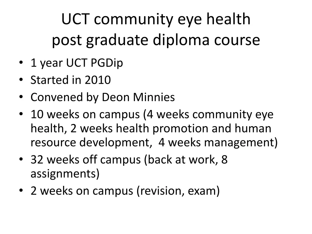 uct community eye health post graduate diploma