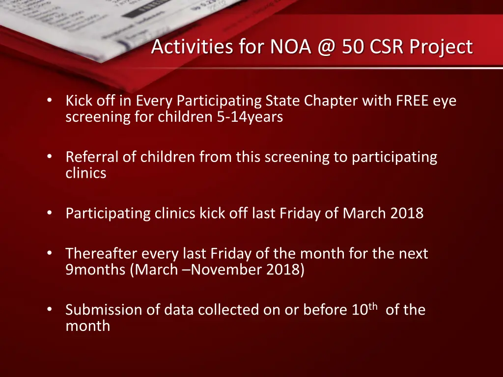 activities for noa @ 50 csr project