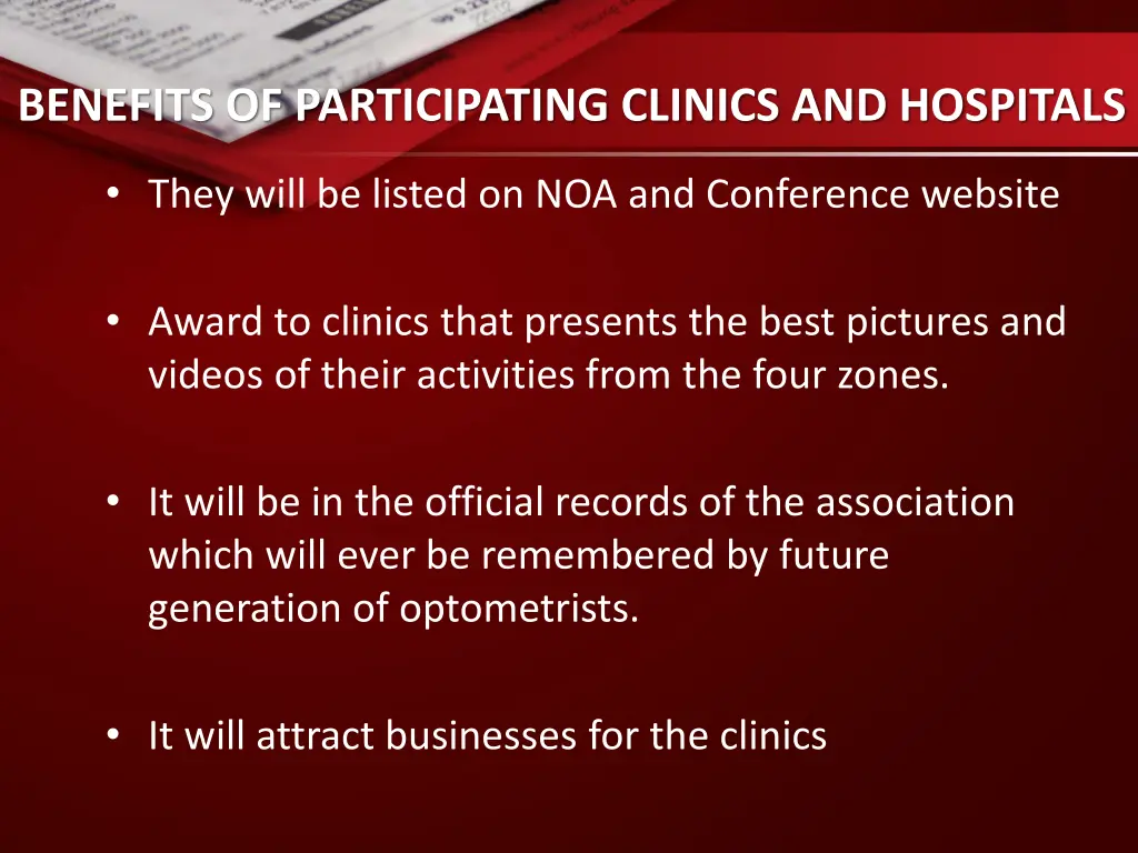 benefits of participating clinics and hospitals 1