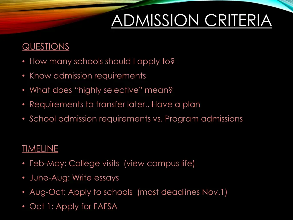 admission criteria