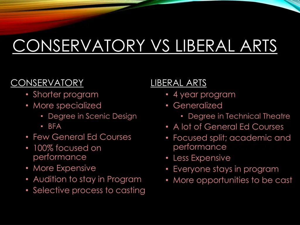 conservatory vs liberal arts