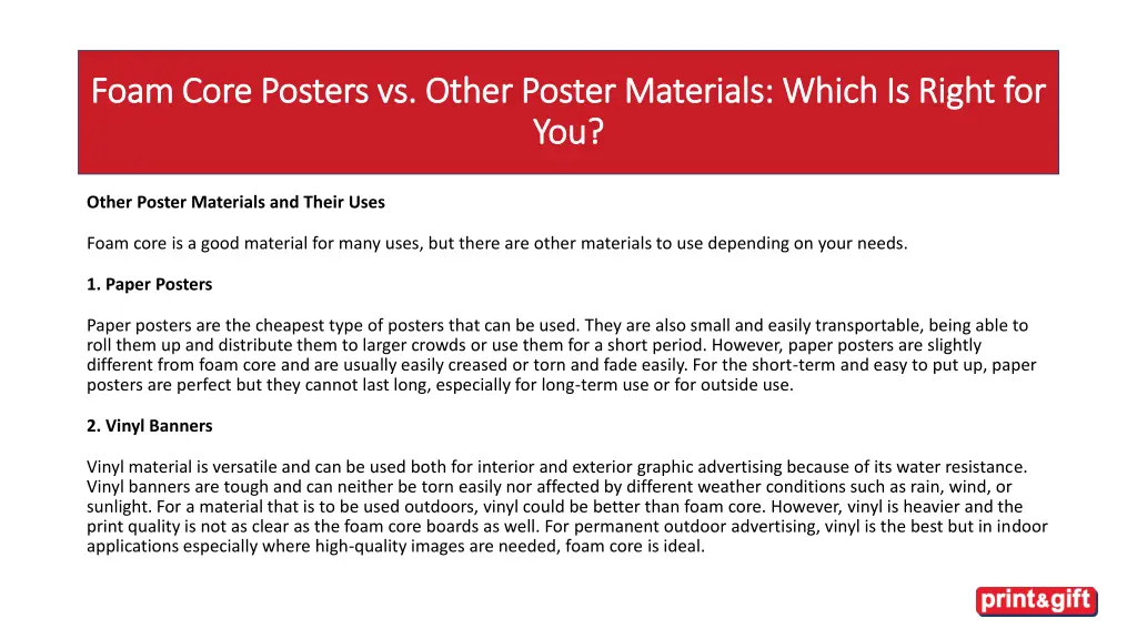 foam core posters vs other poster materials which 4