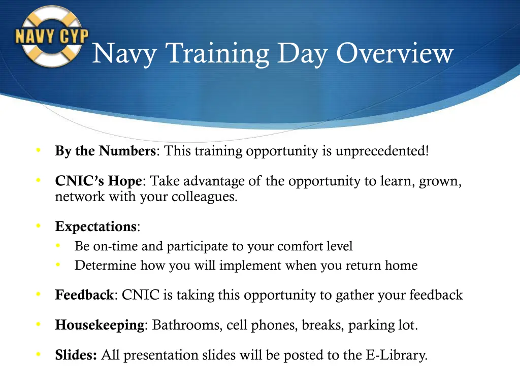 navy training day overview