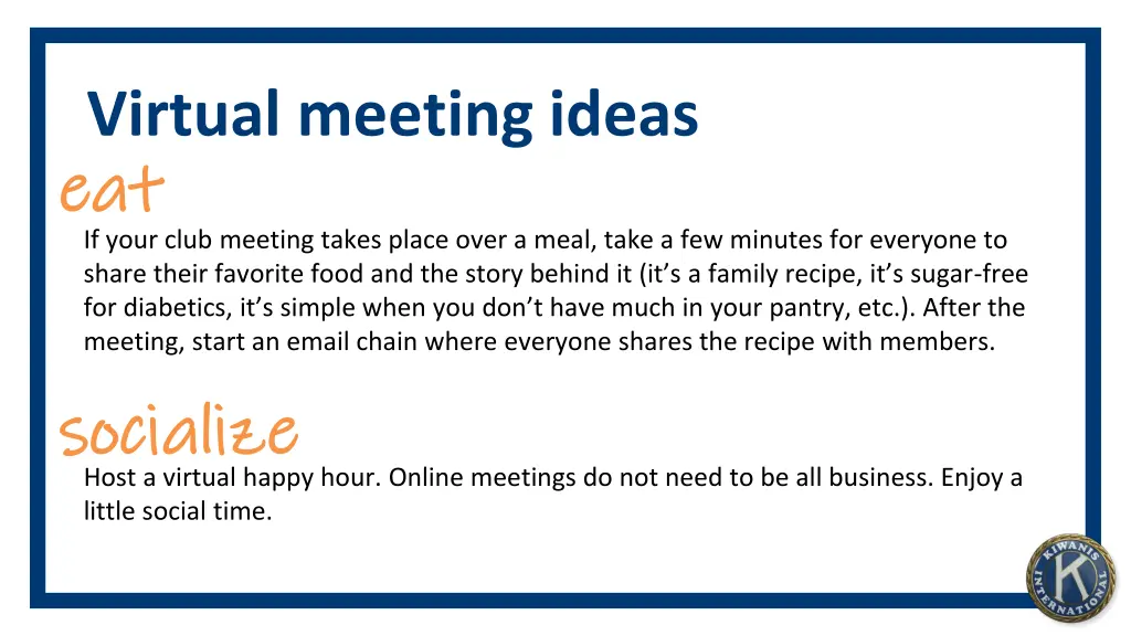 virtual meeting ideas eat eat