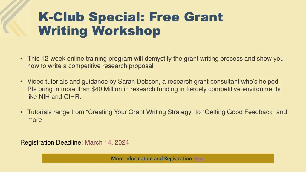 k club special free grant writing workshop