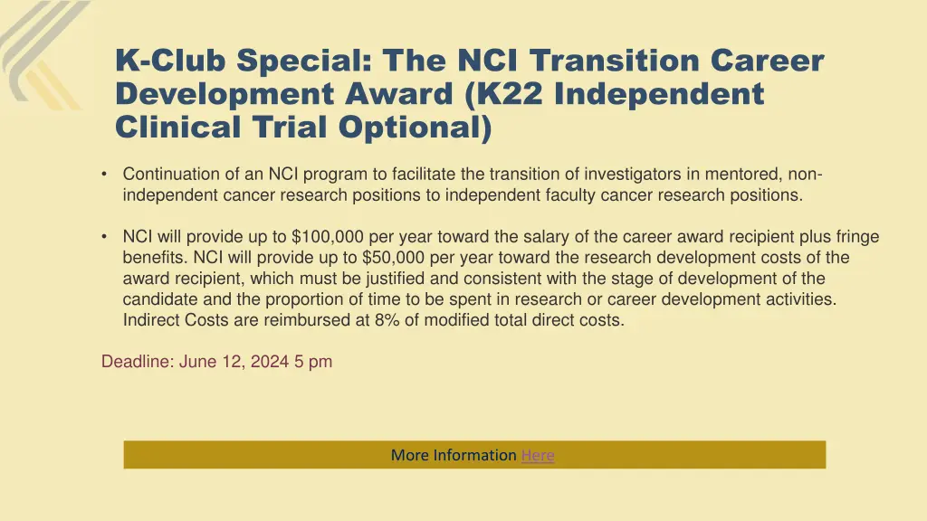 k club special the nci transition career