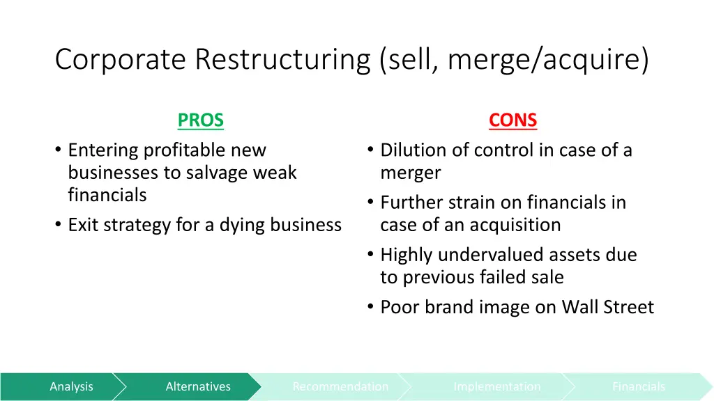 corporate restructuring sell merge acquire