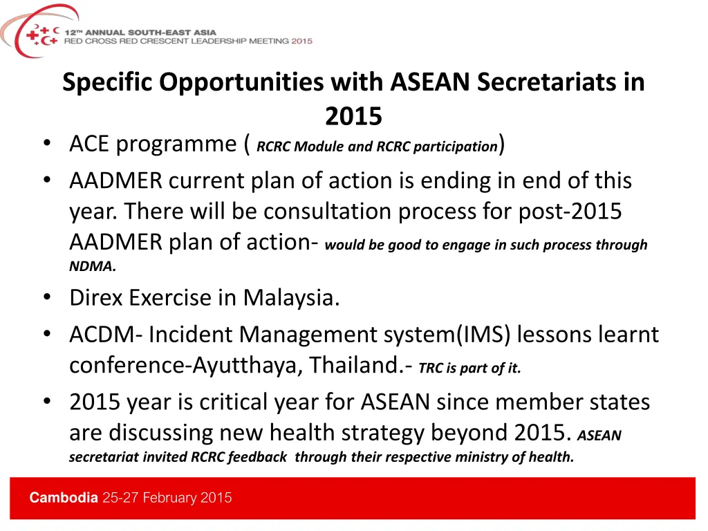 specific opportunities with asean secretariats