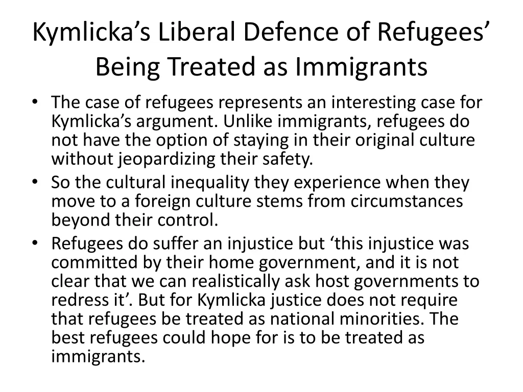 kymlicka s liberal defence of refugees being