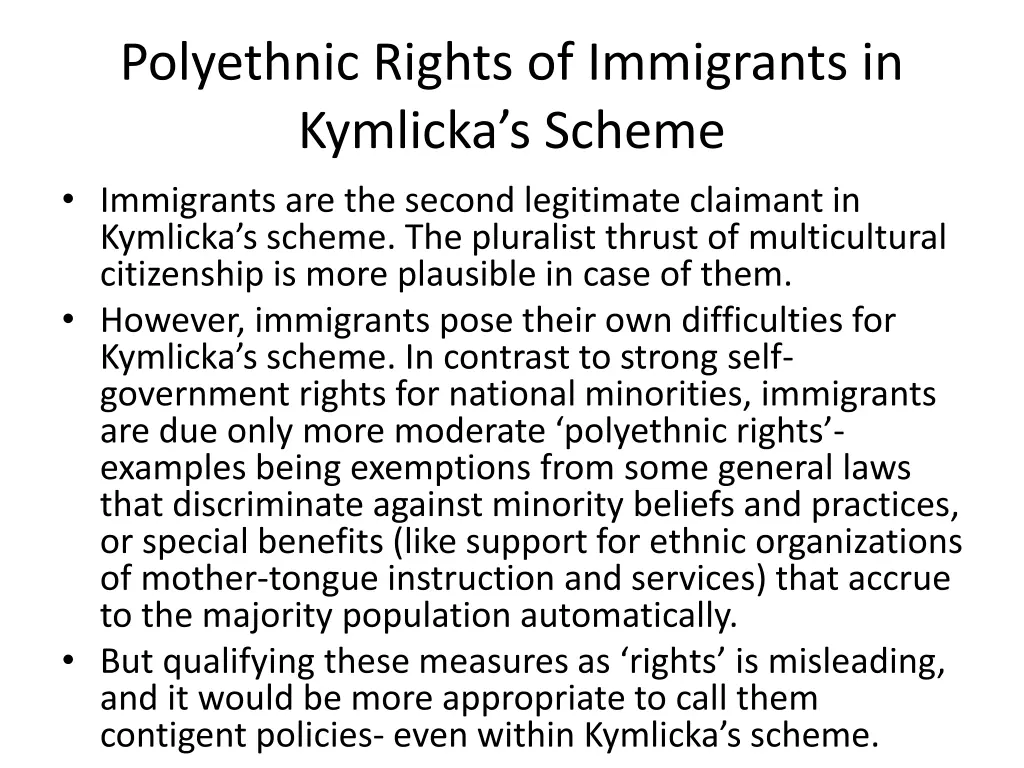 polyethnic rights of immigrants in kymlicka