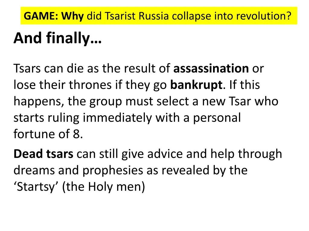 game why did tsarist russia collapse into 4