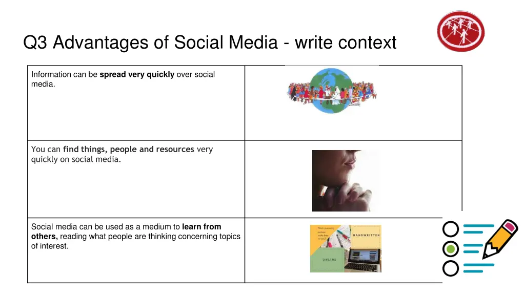 q3 advantages of social media write context