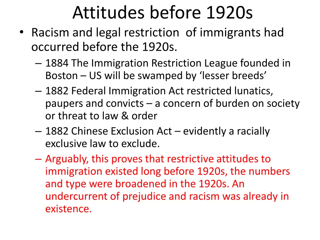 attitudes before 1920s racism and legal