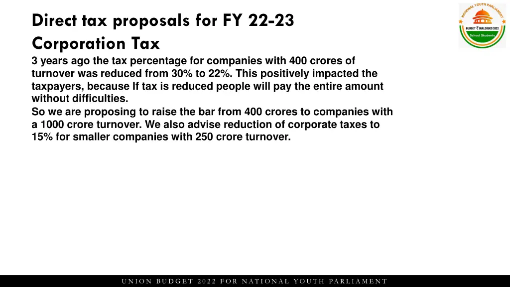 direct tax proposals for fy 22 23 corporation