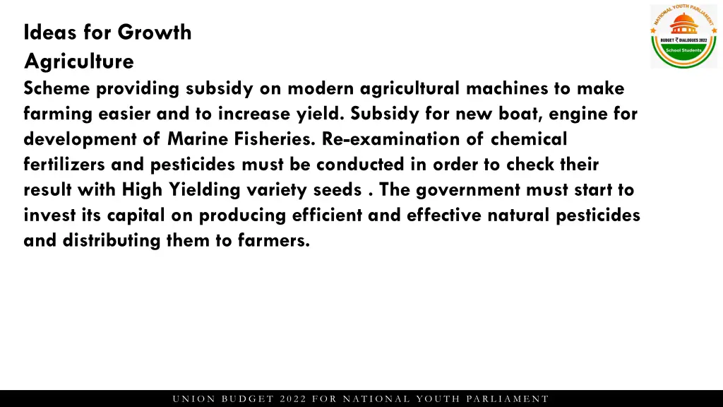 ideas for growth agriculture scheme providing