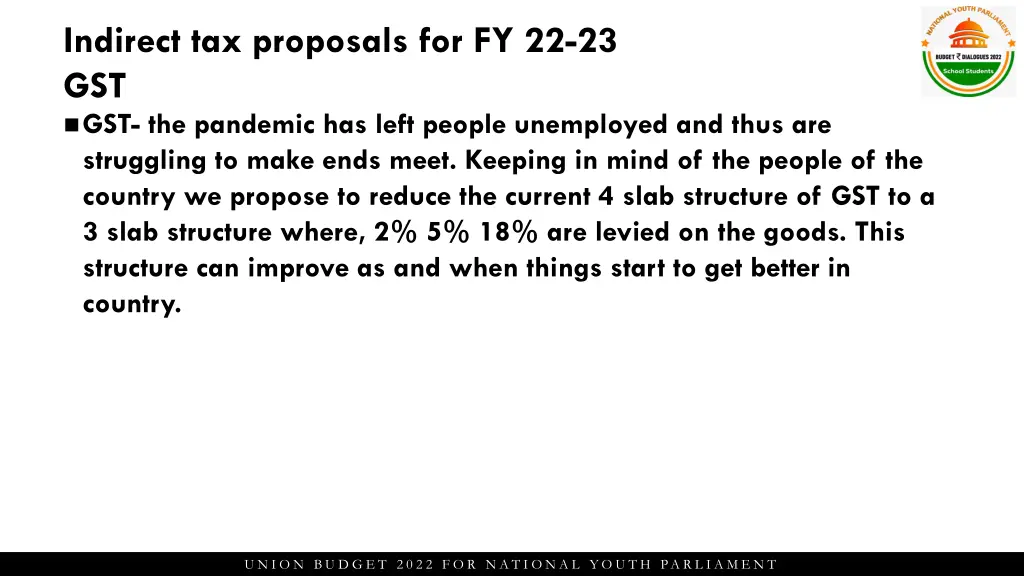 indirect tax proposals for fy 22 23 gst