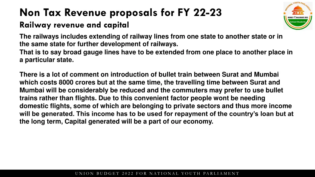 non tax revenue proposals for fy 22 23 railway