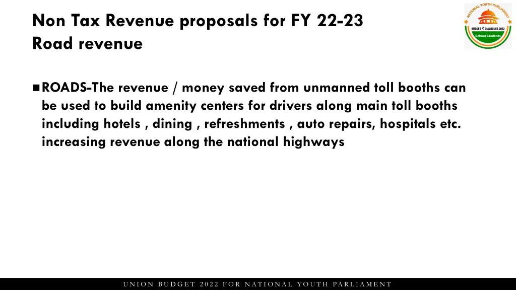 non tax revenue proposals for fy 22 23 road