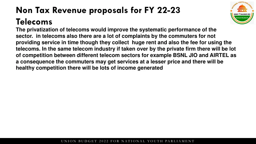 non tax revenue proposals for fy 22 23 telecoms