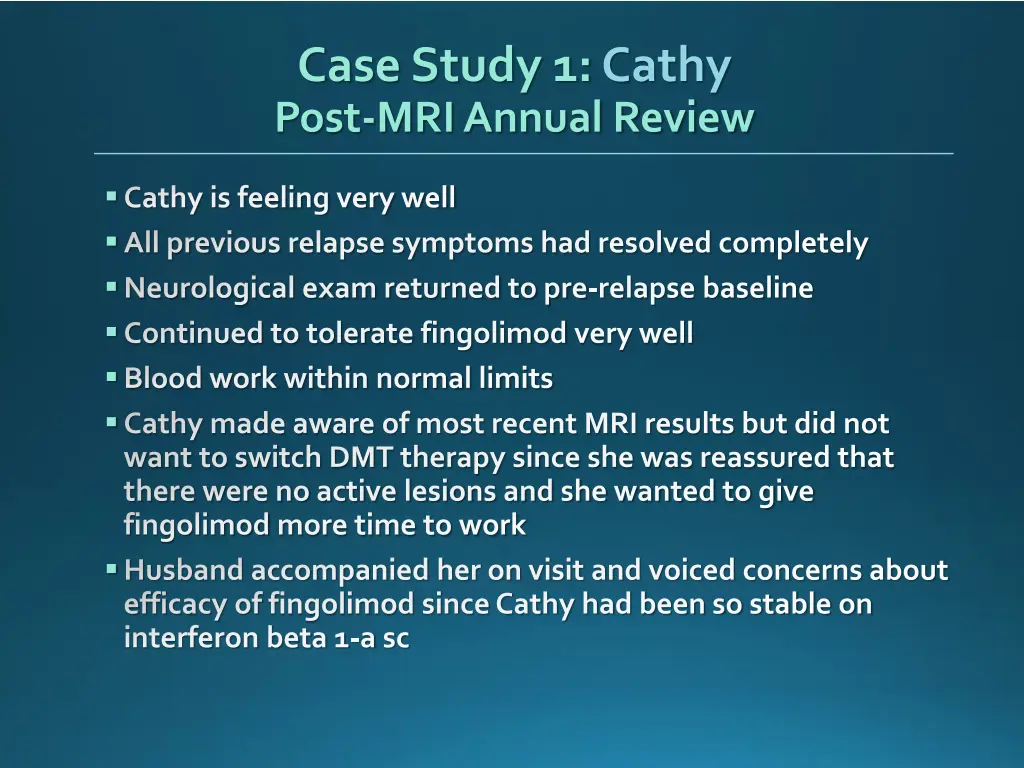 case study 1 cathy post mri annual review