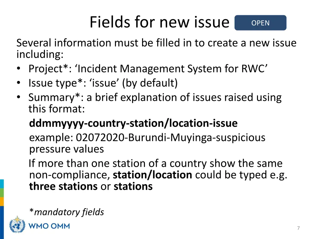 fields for new issue