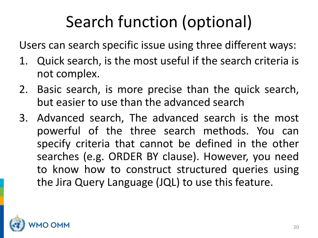 search function optional